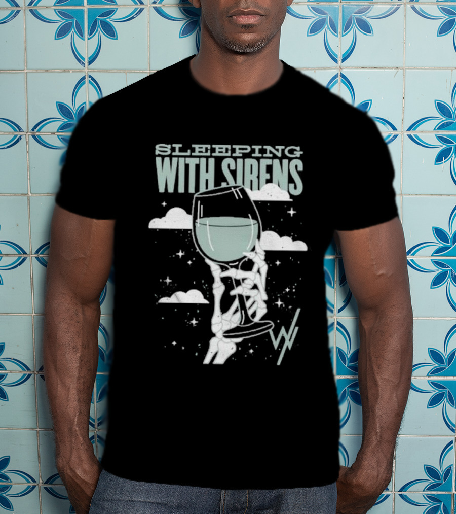 Sleeping With Sirens Skeleton Hand Wine Glass Clouds T-Shirt