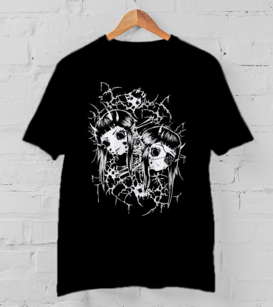 Split Pinku Kult Dual Haunting Eye Merged Aesthetic T-Shirt