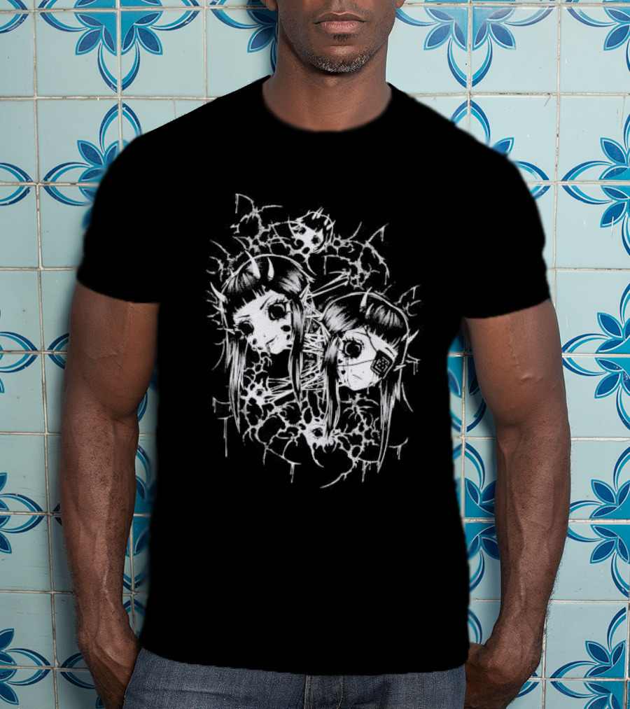 Split Pinku Kult Dual Haunting Eye Merged Aesthetic T-Shirt