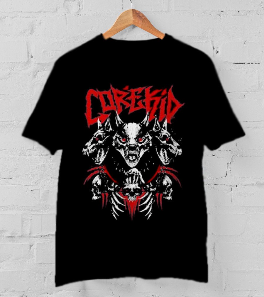 Corekid Cerberus Three-Headed Skull Beast Red Accents T-Shirt