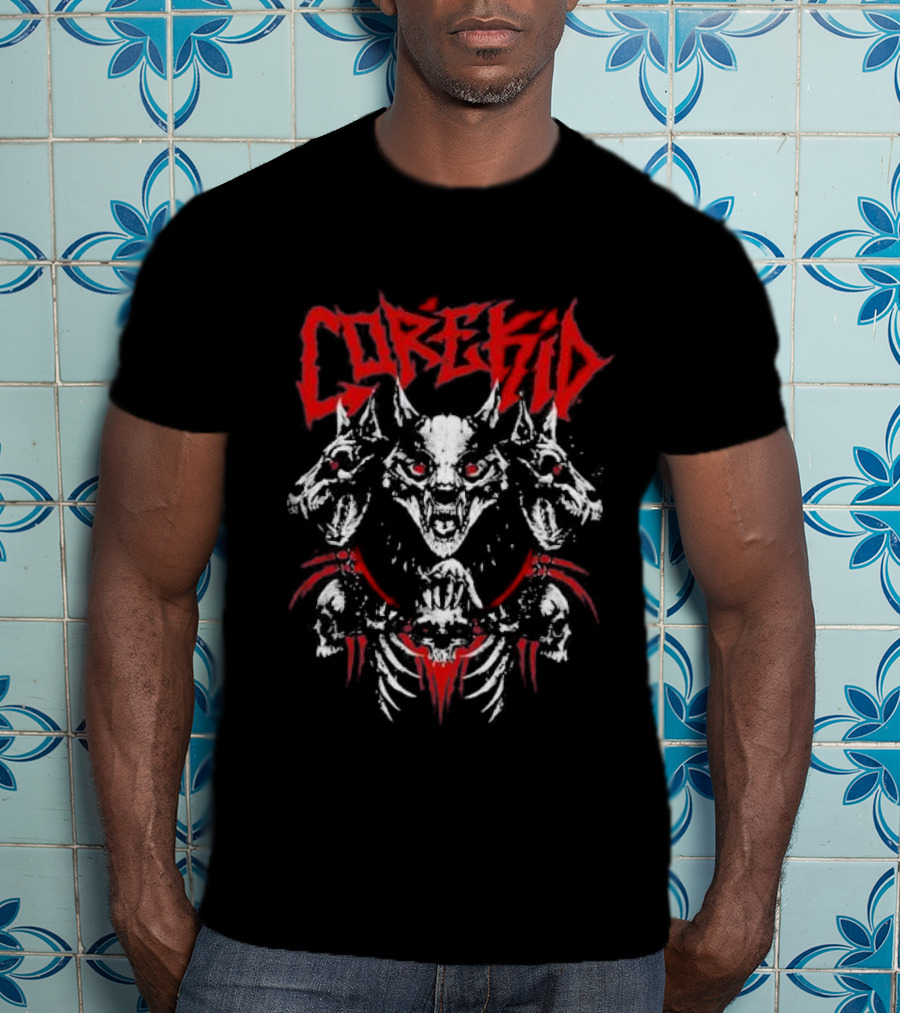 Corekid Cerberus Three-Headed Skull Beast Red Accents T-Shirt