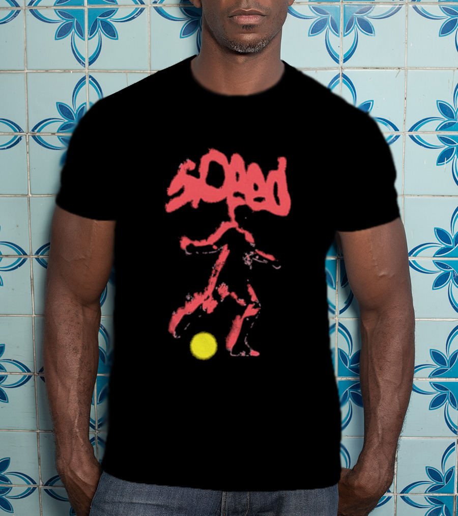 Speed Warp Soccer Player Silhouette With Yellow Ball T-Shirt