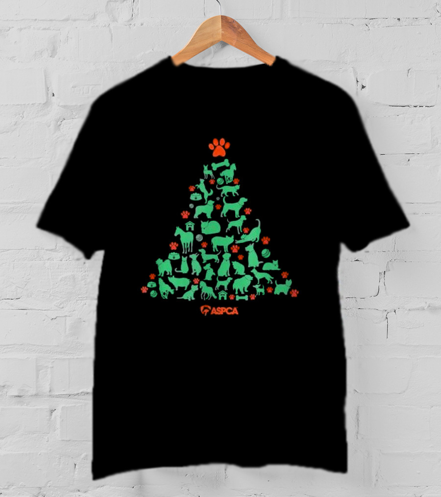 ASPCA Christmas Tree Made Of Animal Silhouettes And Paw Prints T-Shirt