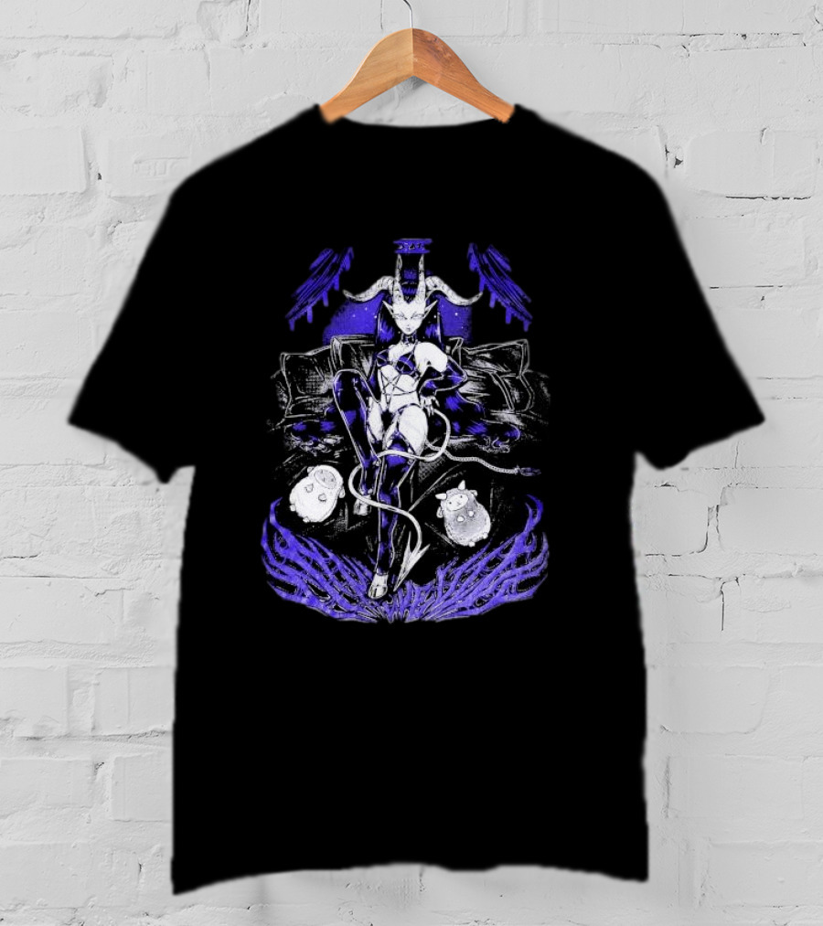 The Devil Pinku Kult Demonic Figure Surrounded By Ghostly Creatures And Occult Symbols T-Shirt