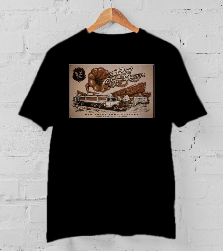The Red Clay Strays Live At Red Rocks Amphitheatre Morrison CO Sep 14 2025 Vintage Truck And Scenic Rock Formation T-Shirt
