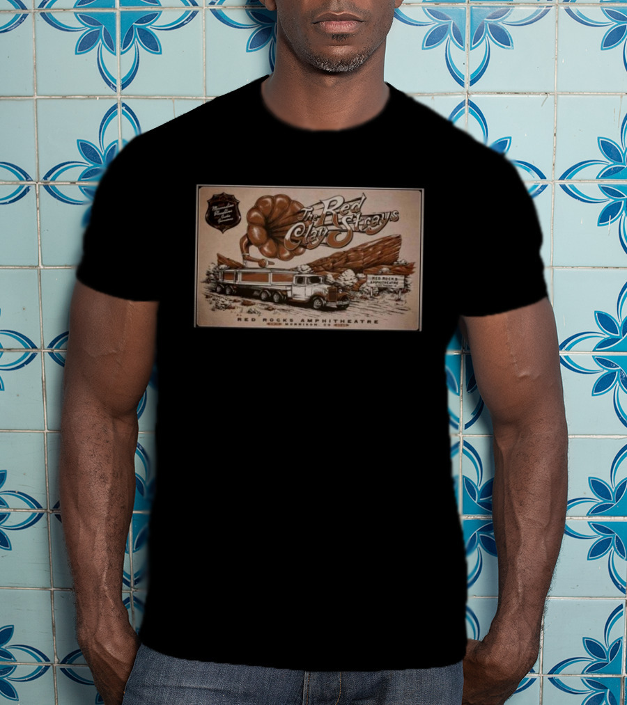 The Red Clay Strays Live At Red Rocks Amphitheatre Morrison CO Sep 14 2025 Vintage Truck And Scenic Rock Formation T-Shirt