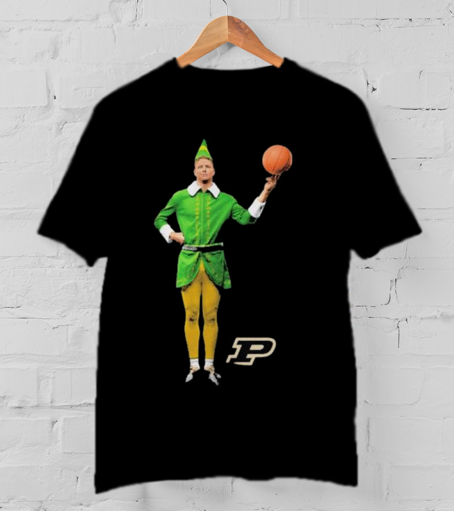Caleb The Elf Purdue Boilermakers Basketball Elf Holding Basketball With Purdue T-Shirt