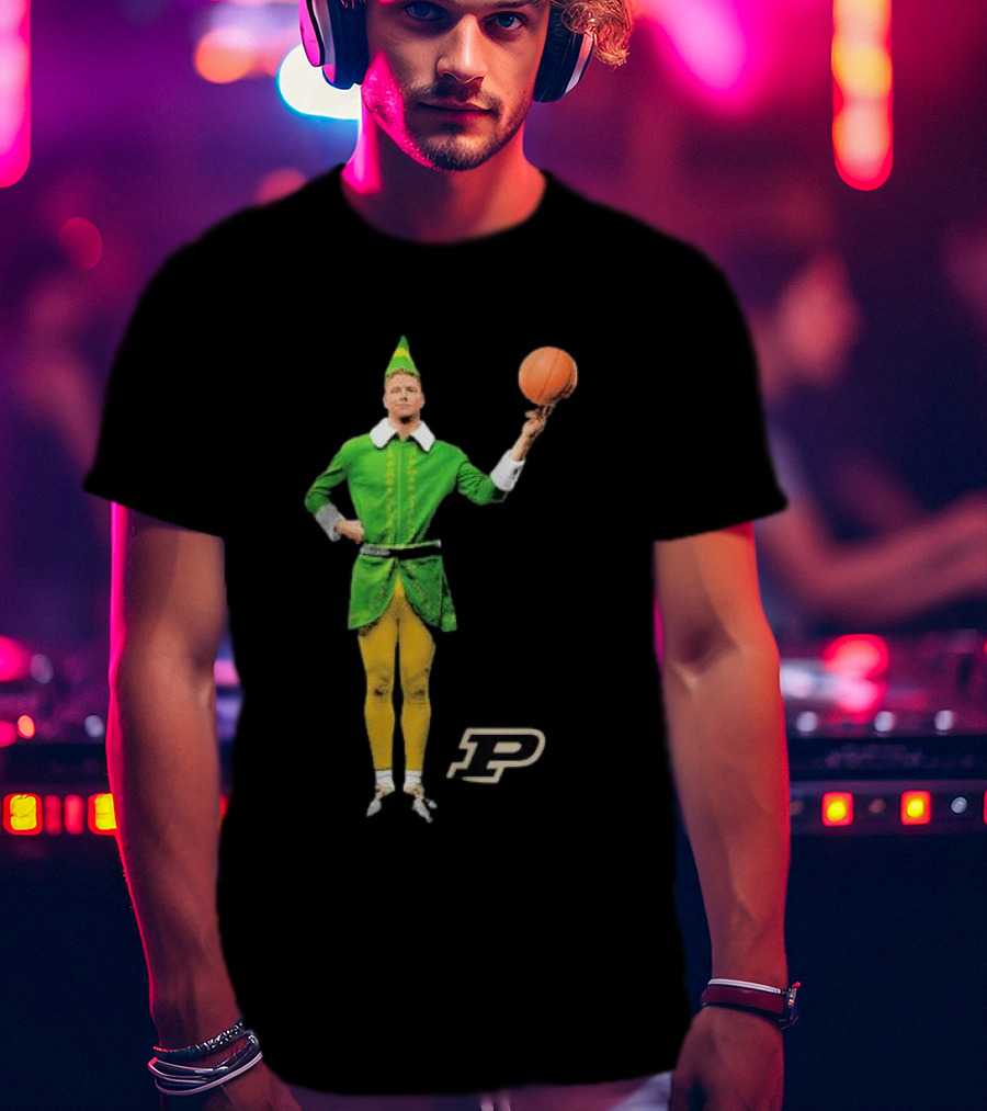 Caleb The Elf Purdue Boilermakers Basketball Elf Holding Basketball With Purdue T-Shirt
