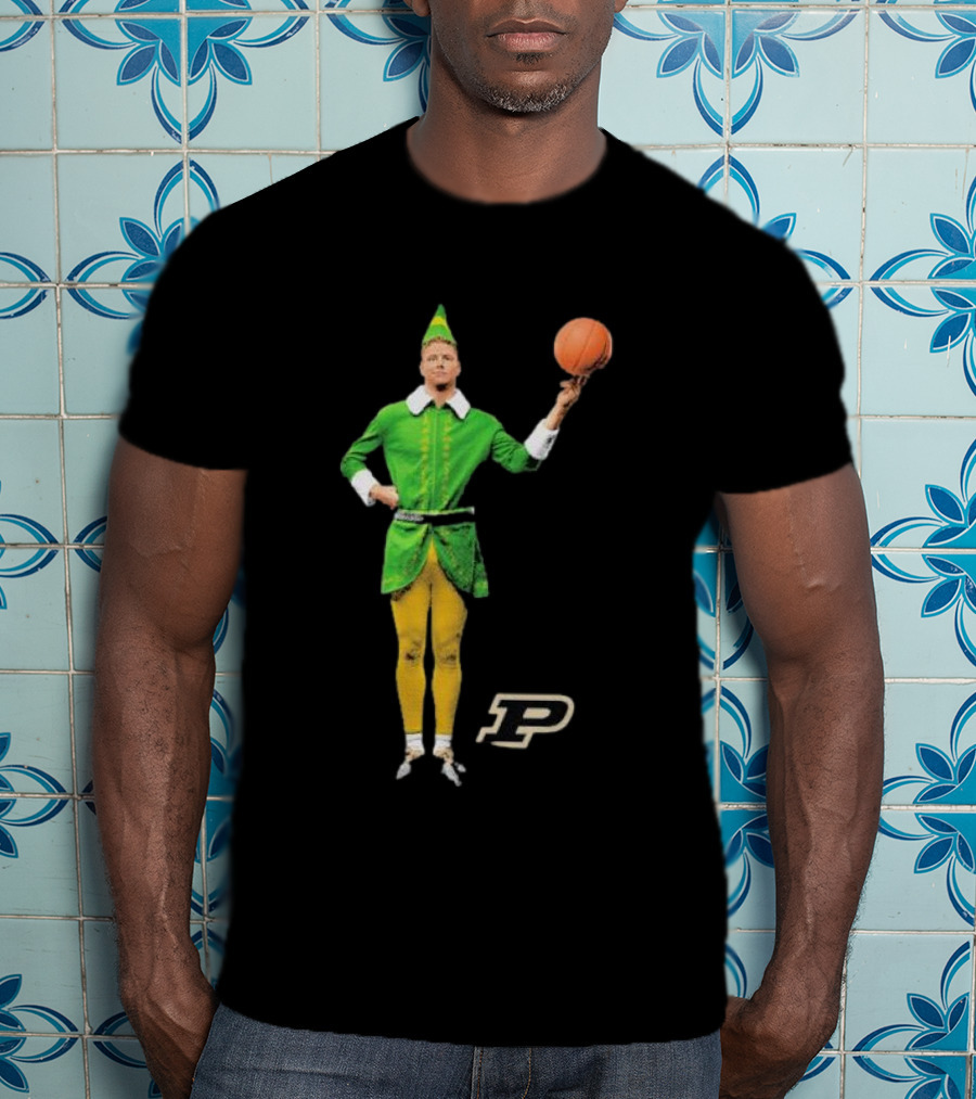 Caleb The Elf Purdue Boilermakers Basketball Elf Holding Basketball With Purdue T-Shirt