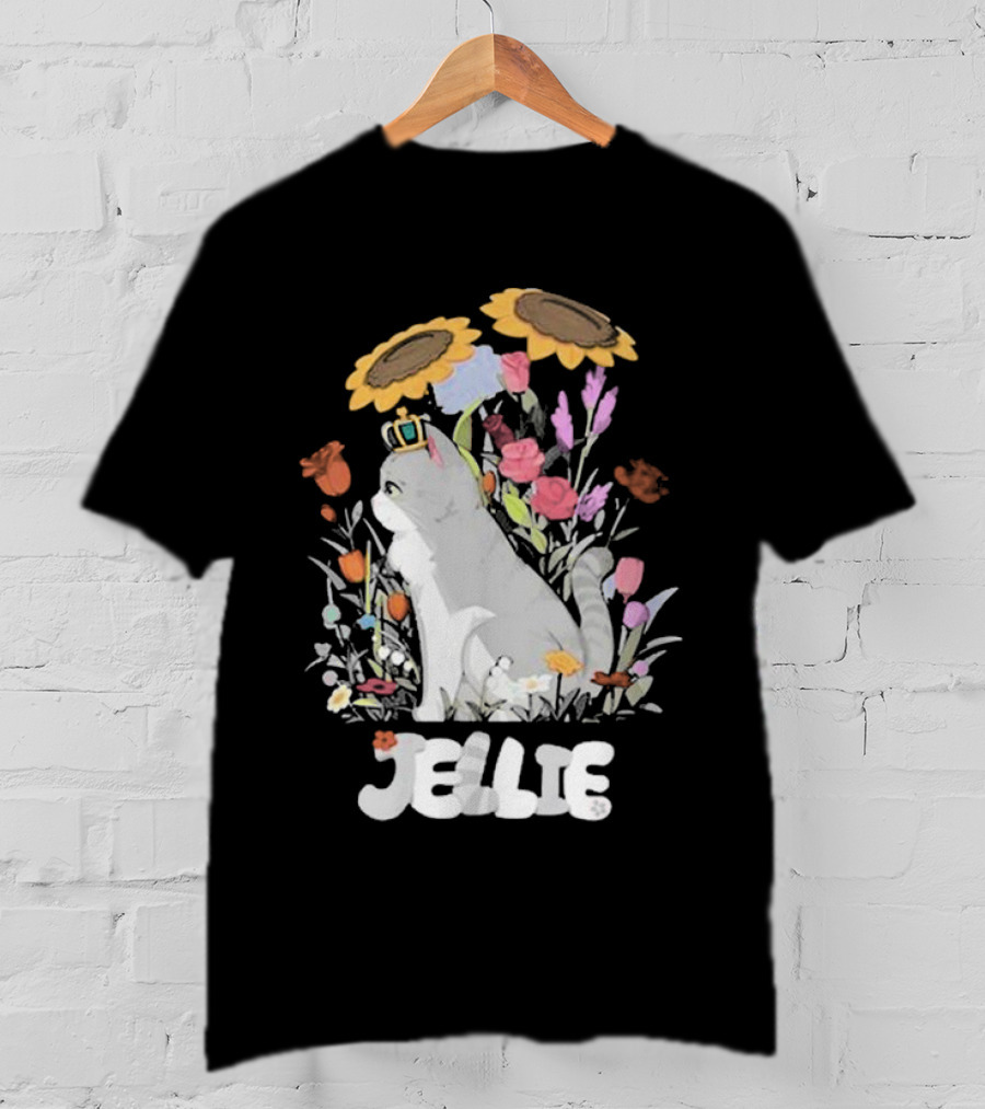 Goodtimeswithscar Jellie Cat In Floral Crown Garden With Sunflowers T-Shirt