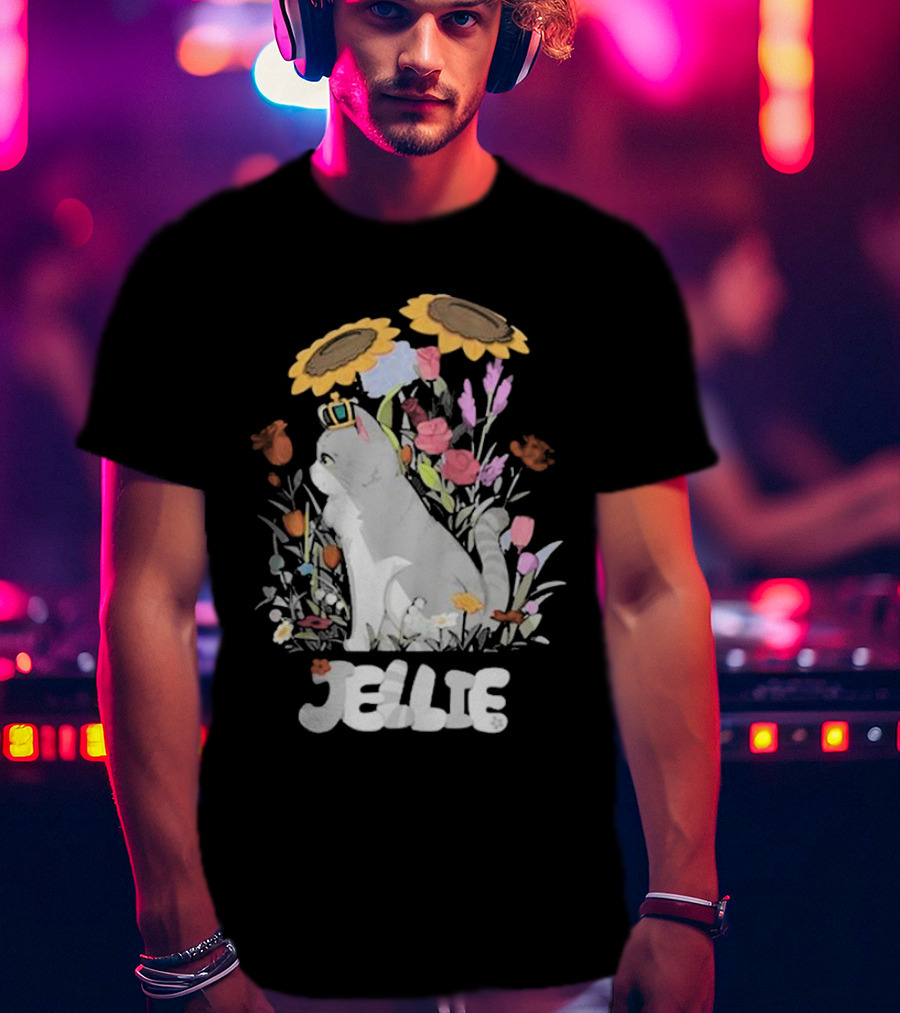 Goodtimeswithscar Jellie Cat In Floral Crown Garden With Sunflowers T-Shirt