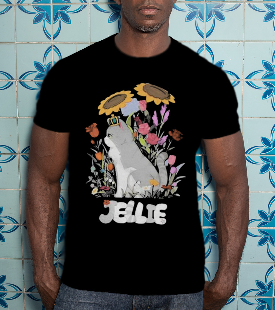 Goodtimeswithscar Jellie Cat In Floral Crown Garden With Sunflowers T-Shirt