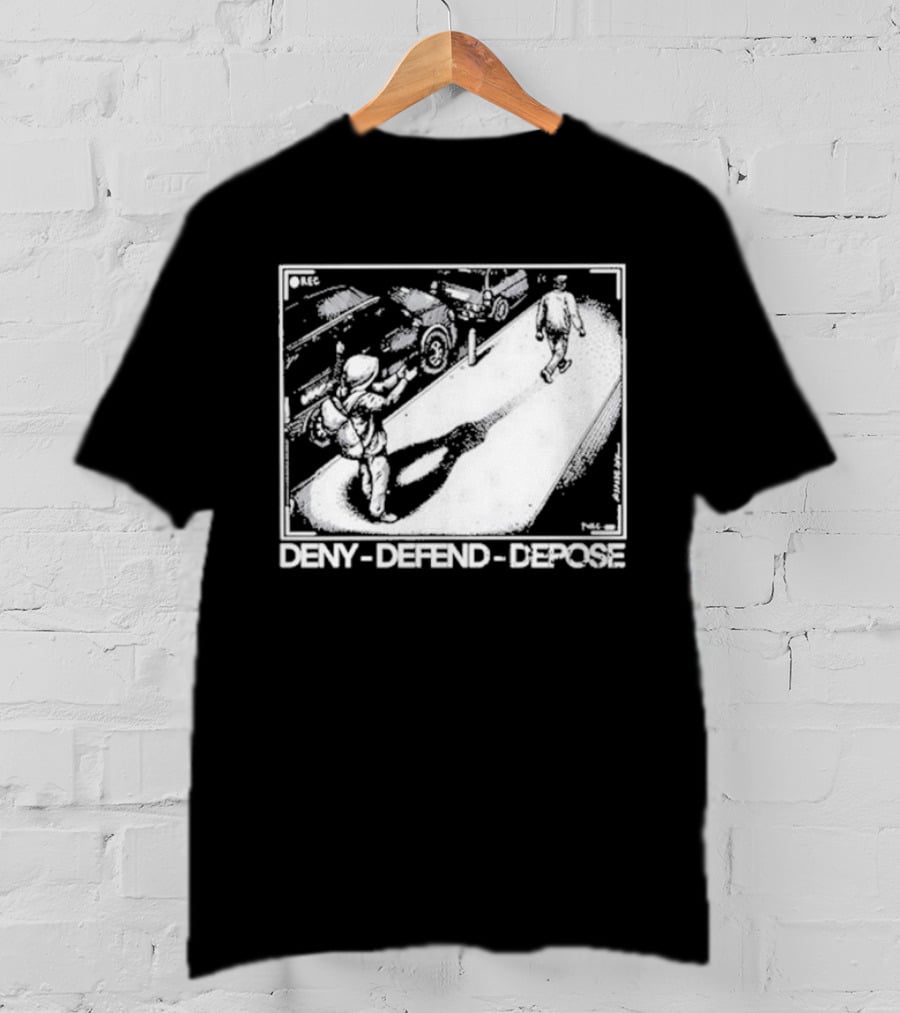Deny Defend Depose Punk With A Camera Street Confrontation Scene T-Shirt