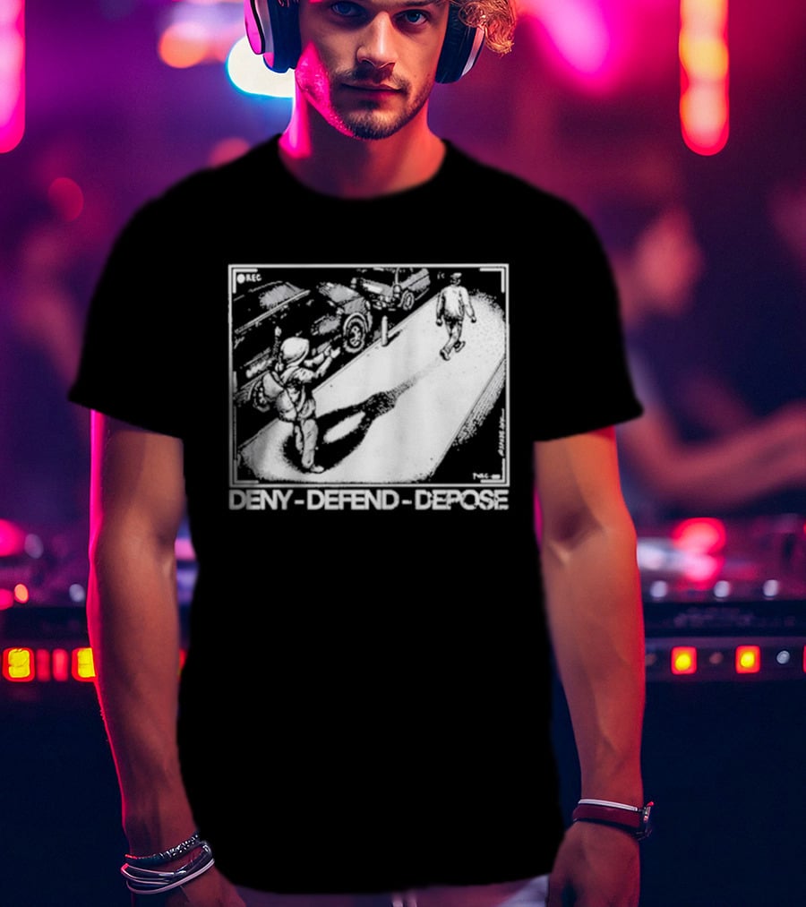 Deny Defend Depose Punk With A Camera Street Confrontation Scene T-Shirt