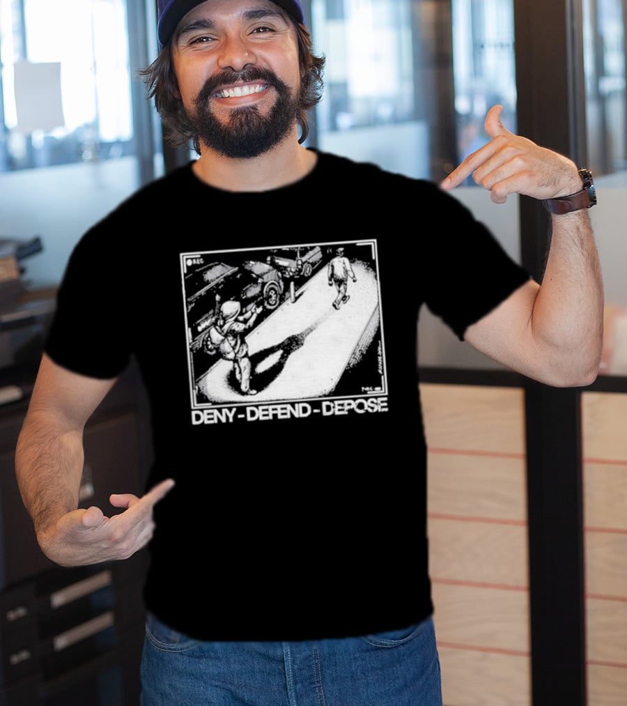 Deny Defend Depose Punk With A Camera Street Confrontation Scene T-Shirt