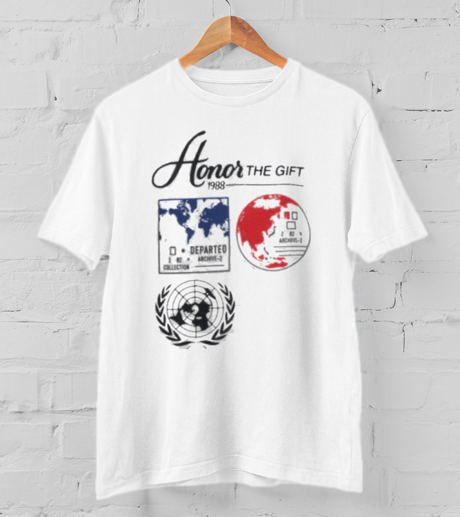Honor The Gift 1988 Departed Collection Archive-2 World Map And Globe Symbols T-Shirt