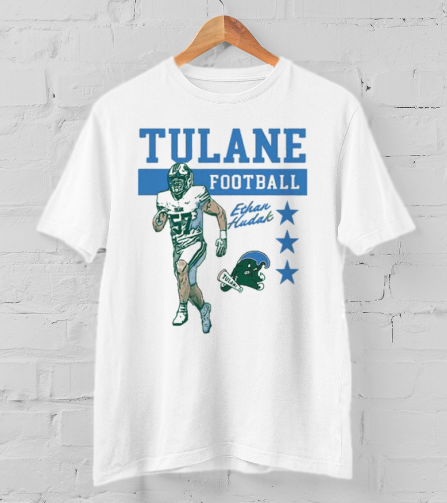Tulane Football Ethan Hudak Player Graphic And Wave Stars T-Shirt