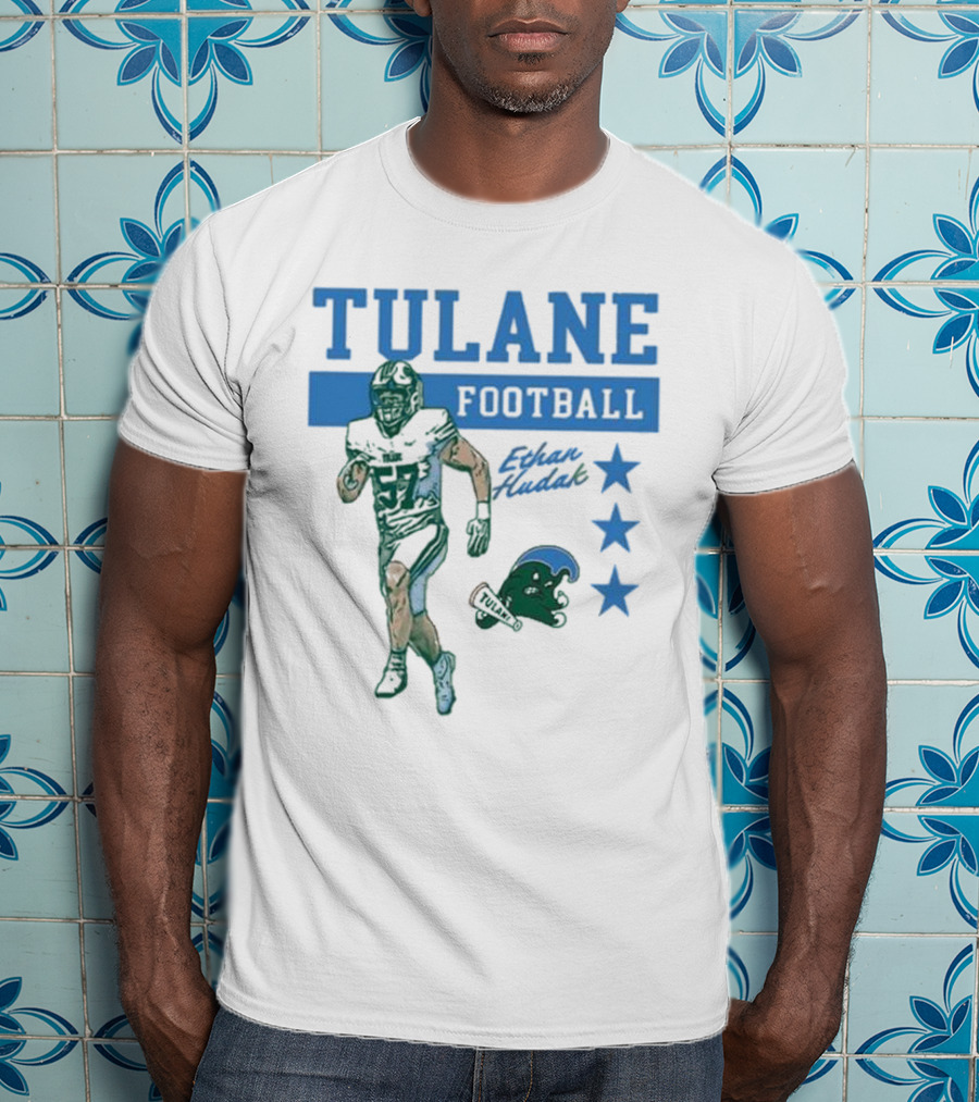 Tulane Football Ethan Hudak Player Graphic And Wave Stars T-Shirt