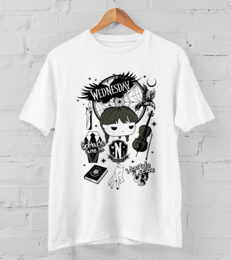 Wednesday Solitude Suits Me I Don’t Do Tears Violin Gothic Style Fan T-Shirt