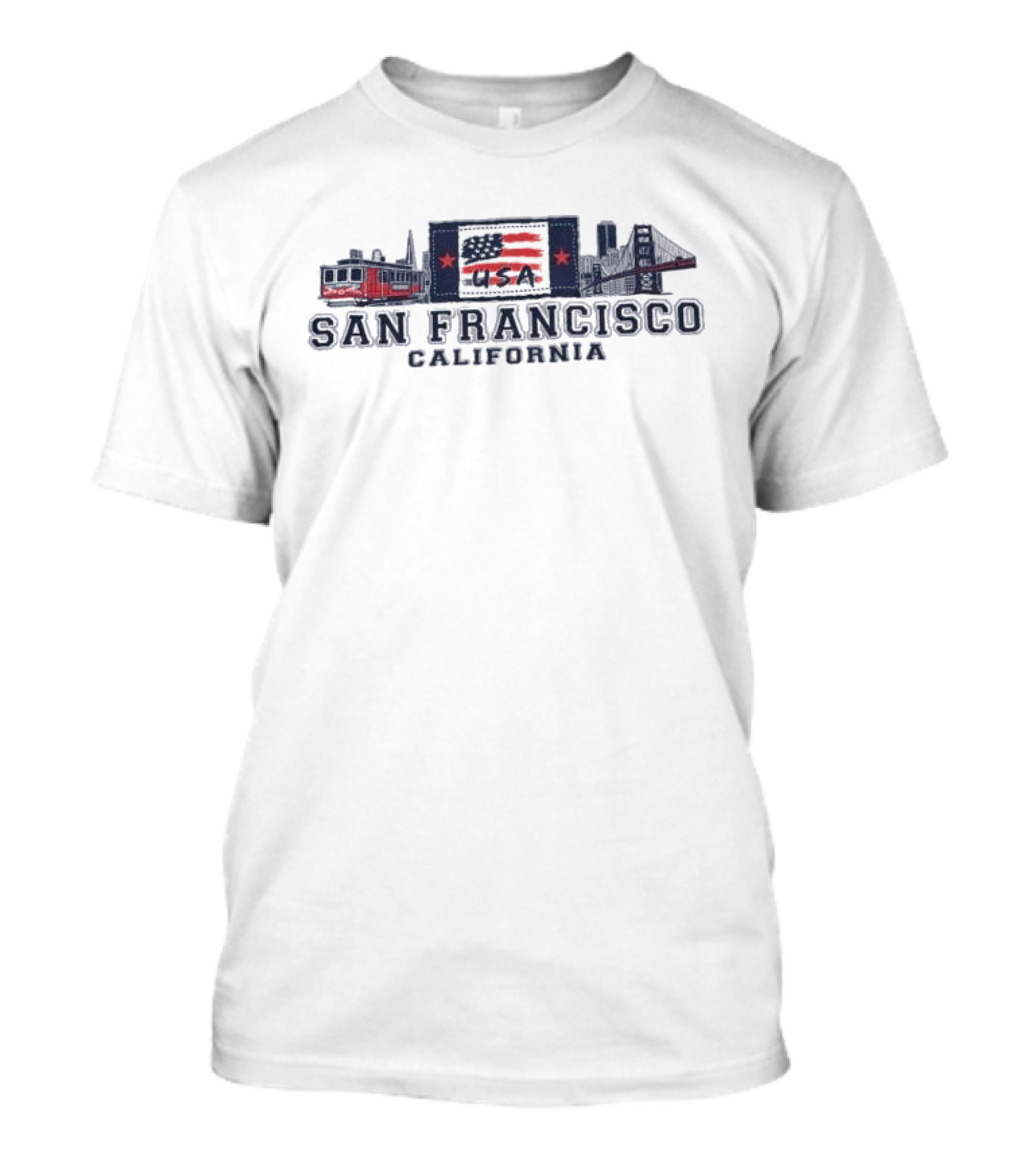 San Francisco California USA Flag Golden Gate Bridge Cable Car T-Shirt