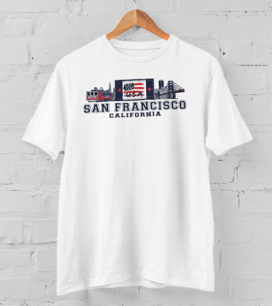 San Francisco California USA Flag Golden Gate Bridge Cable Car T-Shirt