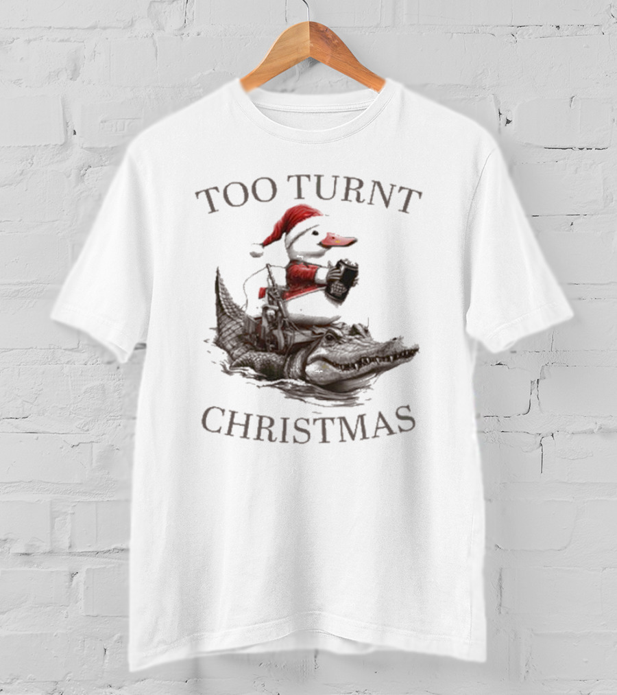 Too Turnt Christmas Santa Duck Riding Alligator T-Shirt