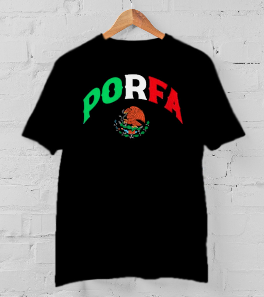 PORFA Mexican Flag Colors With Eagle Emblem T-Shirt