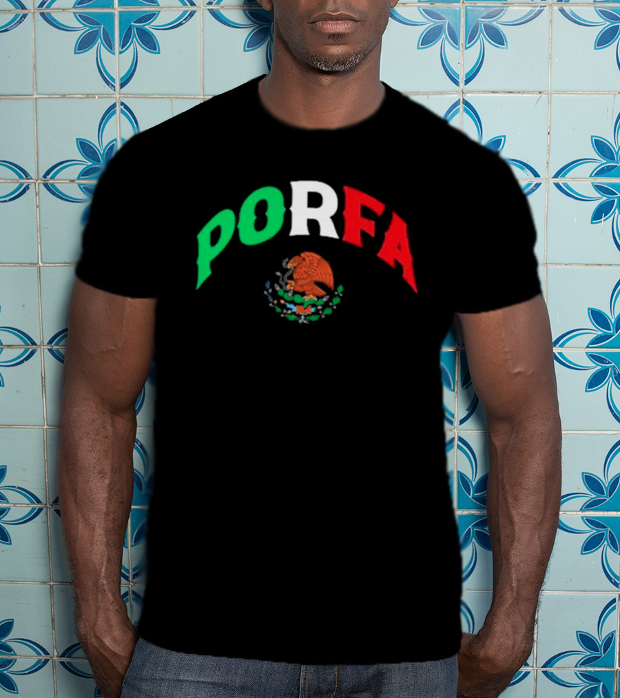 PORFA Mexican Flag Colors With Eagle Emblem T-Shirt