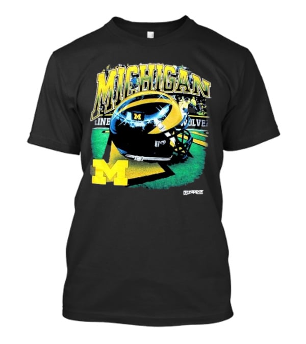 Michigan Wolverines Vintage Arch Shiny Football Helmet NCAA T-Shirt
