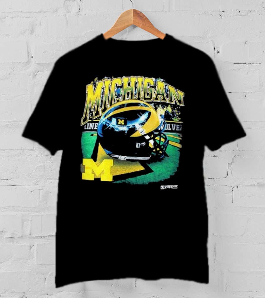 Michigan Wolverines Vintage Arch Shiny Football Helmet NCAA T-Shirt