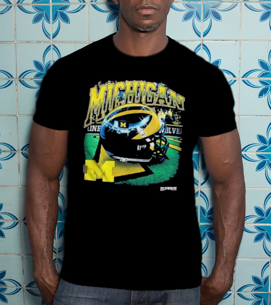 Michigan Wolverines Vintage Arch Shiny Football Helmet NCAA T-Shirt