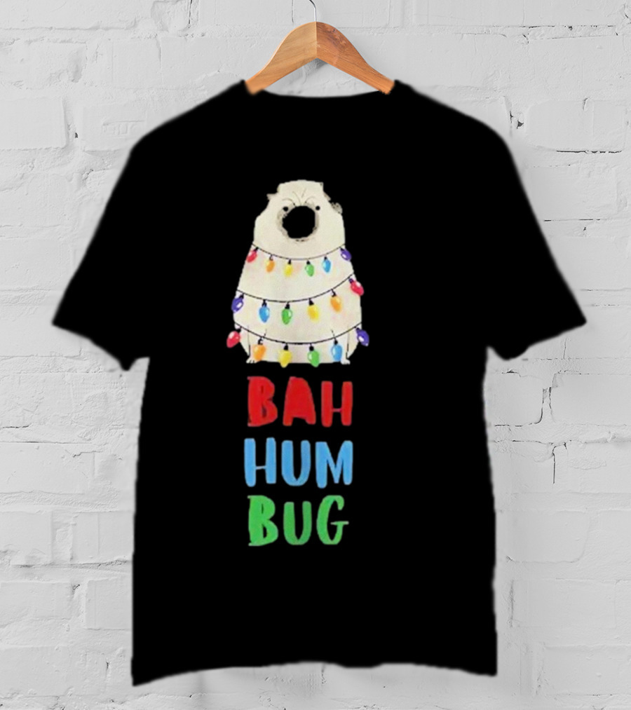 Vito The Pug Bah Hum Bug Christmas Lights Wrapping T-Shirt