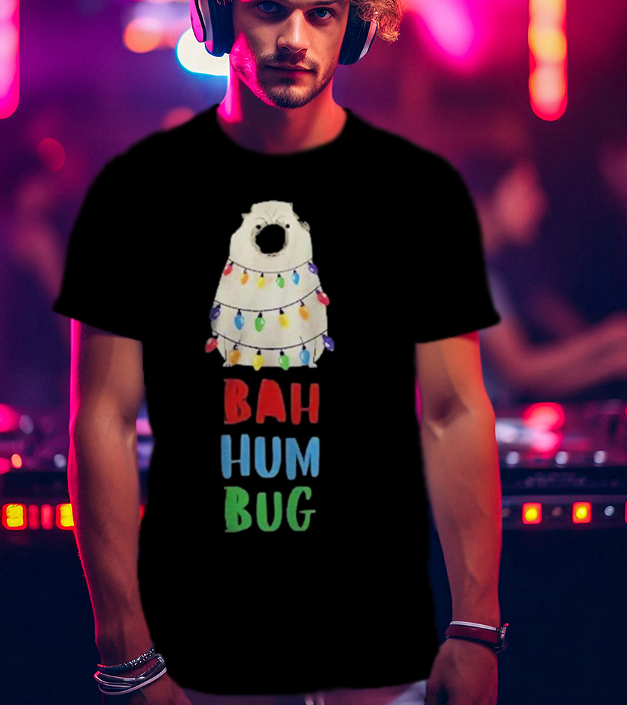 Vito The Pug Bah Hum Bug Christmas Lights Wrapping T-Shirt