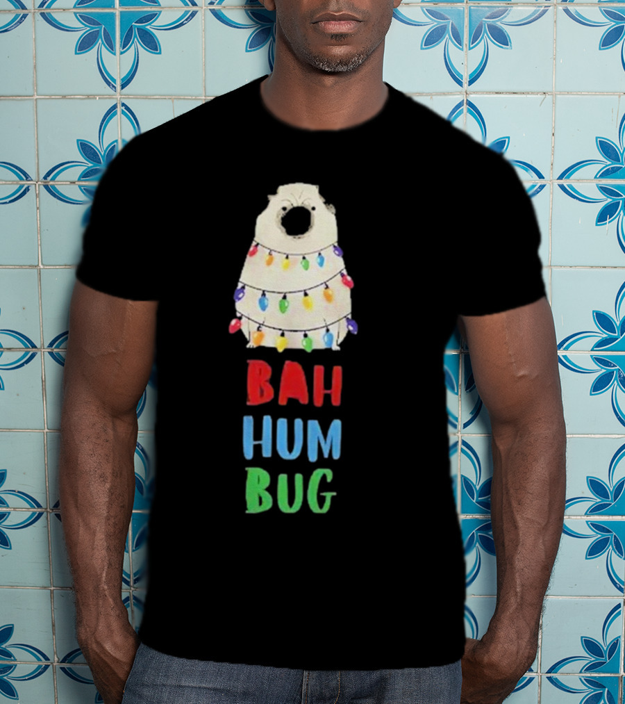 Vito The Pug Bah Hum Bug Christmas Lights Wrapping T-Shirt