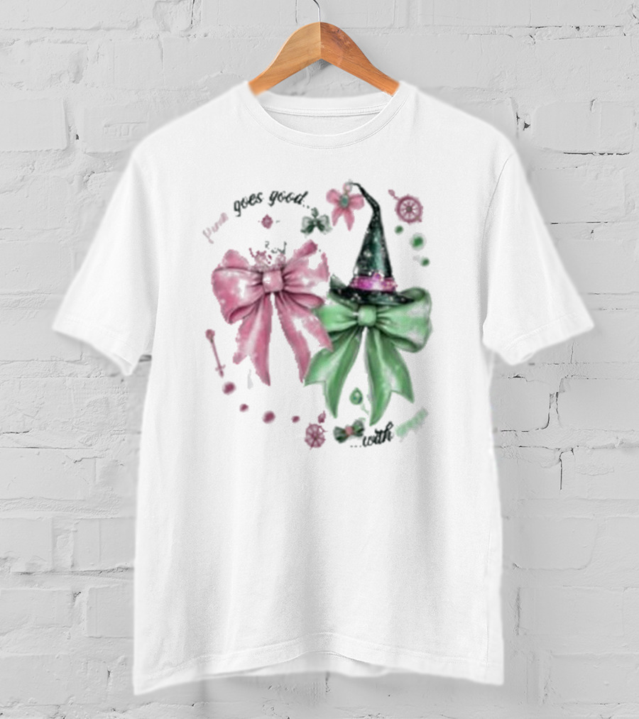 Pink Goes Good Wicked Green Christmas Bow Hat T-Shirt