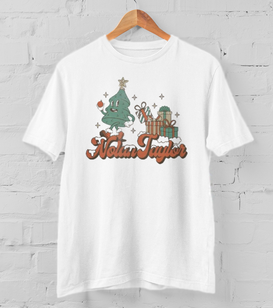 Nolan Taylor Festive Christmas Tree With Gifts And Snowy Stars T-Shirt