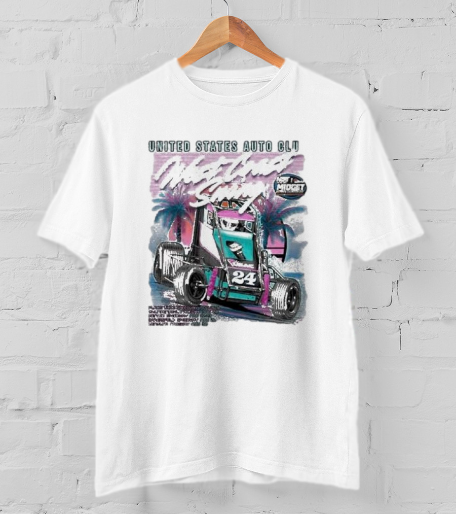 United States Auto Club West Coast Swing National Midget Racing 24 Palm Tree Background T-Shirt