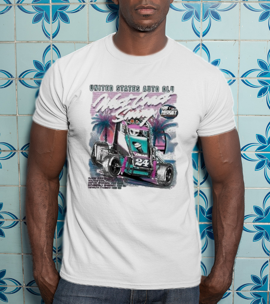 United States Auto Club West Coast Swing National Midget Racing 24 Palm Tree Background T-Shirt