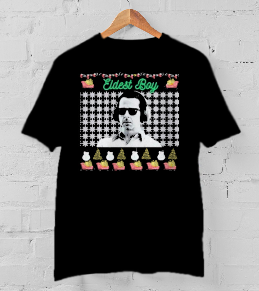 Kendall Roy Eldest Boy Ugly Christmas Sweater Design With Santa Hats And Trees T-Shirt