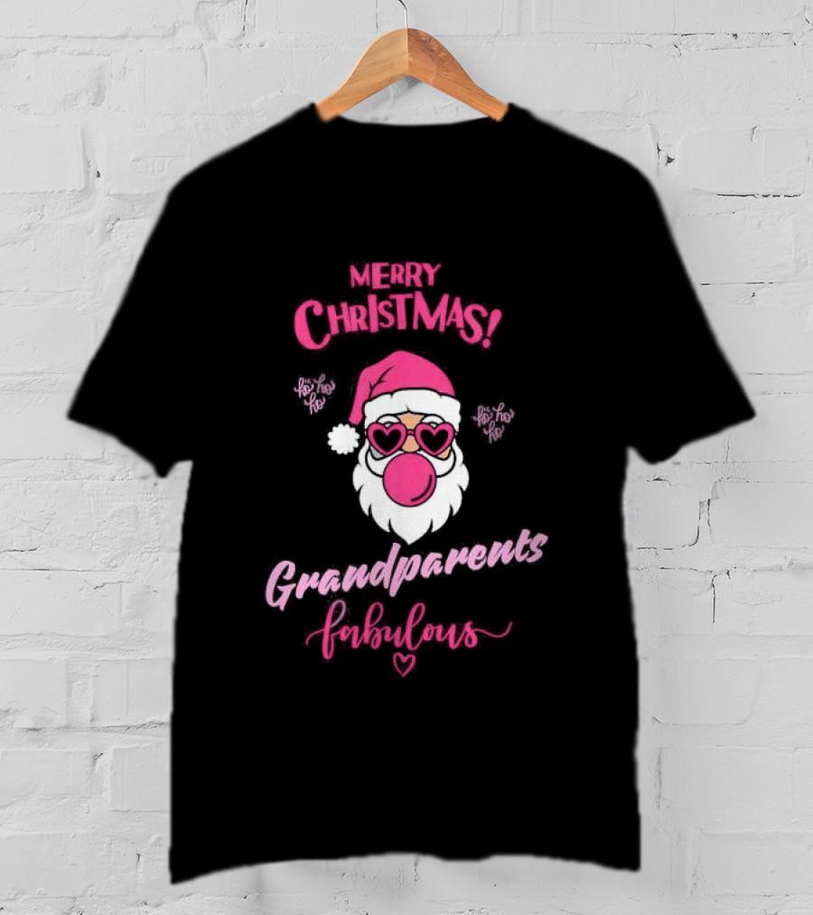 Merry Christmas Grandparents Fabulous Pink Santa Claus Heart Glasses T-Shirt