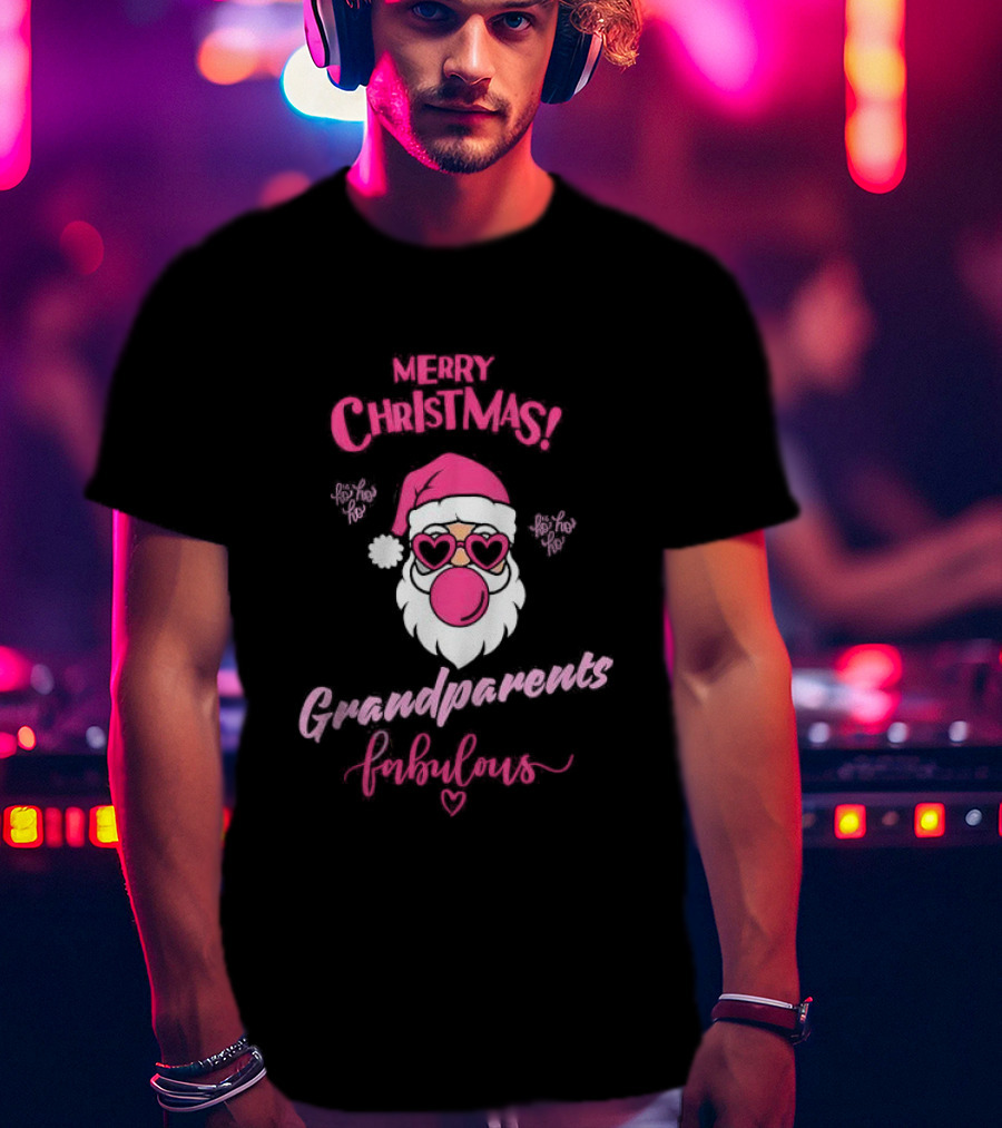 Merry Christmas Grandparents Fabulous Pink Santa Claus Heart Glasses T-Shirt