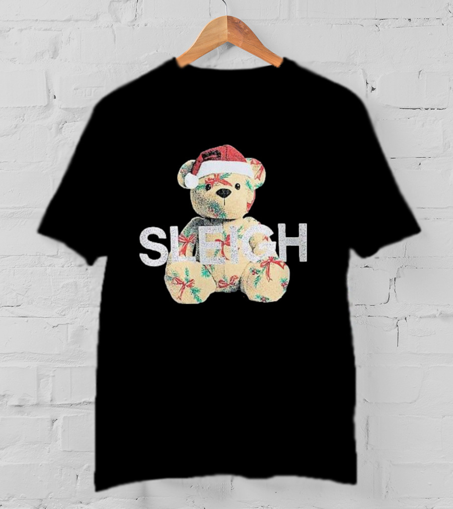 Mini Girls Black Christmas Bear Sleigh T-Shirt