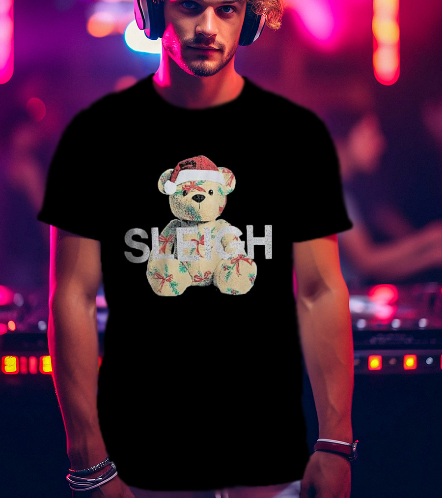 Mini Girls Black Christmas Bear Sleigh T-Shirt