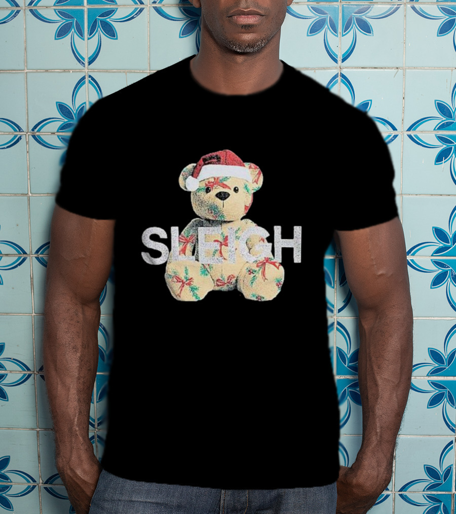 Mini Girls Black Christmas Bear Sleigh T-Shirt