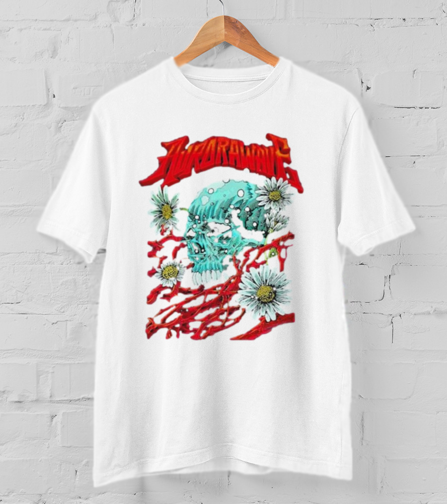 AuroraWave Skull Daisy Red Vines T-Shirt