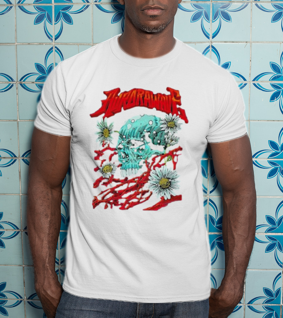 AuroraWave Skull Daisy Red Vines T-Shirt
