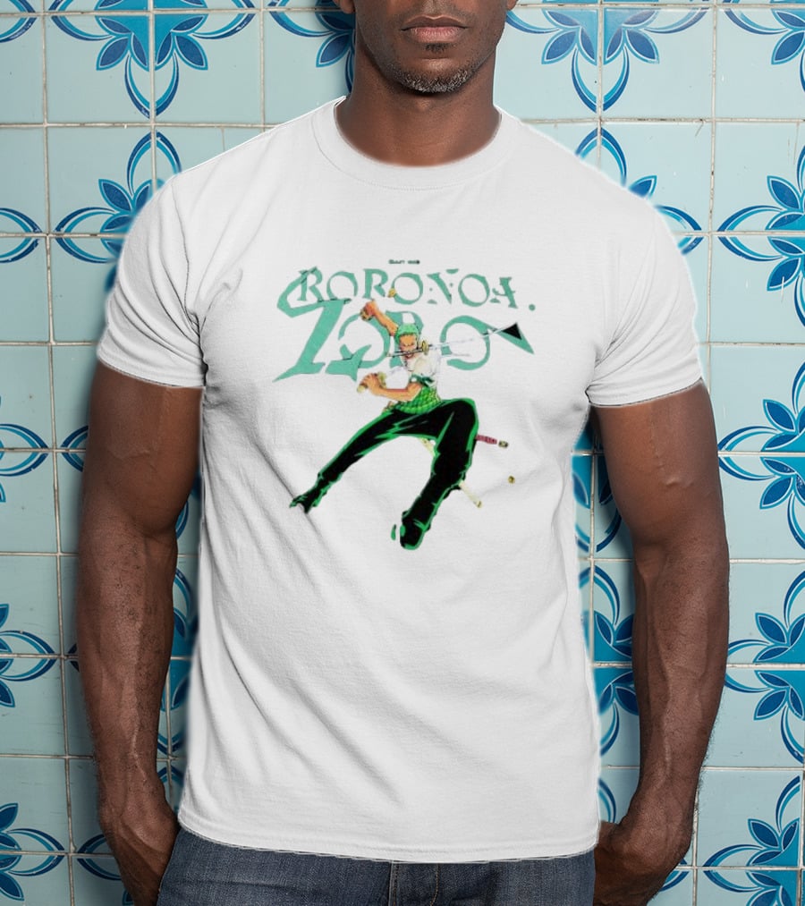 BAIT X One Piece Roronoa Zoro Green Sword Action T-Shirt