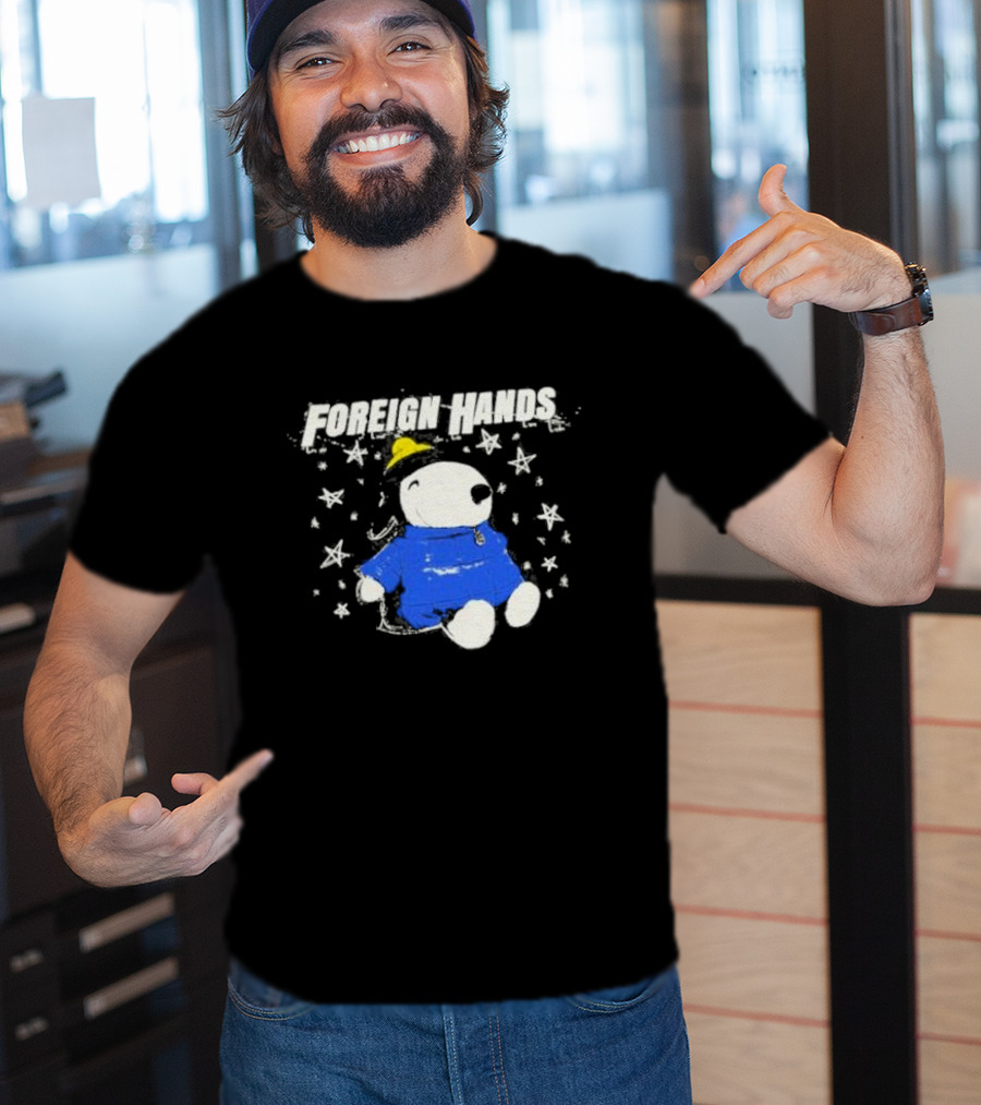 Foreign Hands Snoopy In Blue With Stars And Yellow Hat T-Shirt