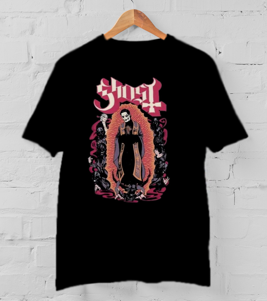 Ghost Ritual Skull Priest With Red Halo And Surrounding Figures T-Shirt