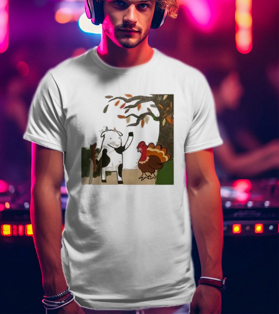 Leanbeefpatty Turkey Time Cow Under Autumn Tree T-Shirt